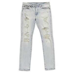 AMERICAN EAGLE LIGHT BLUE DISTRESSED ACID WASH JEANS WOMEN SIZE 34X32